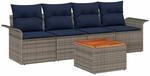 vidaXL Gartensofa-set 5 Stk Grau und Marineblau Poly-Rattan 3355931