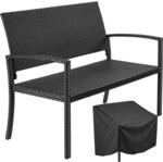 Tectake Rattan Gartenbank Murat 2 Sitzer Wetterfest 125 x 62 5 x 90 cm Schwarz