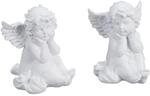 Relaxdays Grabengel 2er Set Polyresin Wei&szlig; Wetterfest 10 cm x 7 cm x 9 cm 120 g