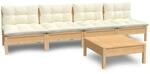 vidaXL 5-tlg Garten-Lounge-Set mit Creme Kissen Kiefernholz Modell 7