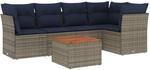 vidaXL 6-Tlg Garten-Sofagarnitur mit Kissen Grau Poly Rattan 3223632