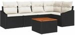 vidaXL Garten-Sofa-Set mit Kissen 6-Tlg Schwarz Poly Rattan 3347831