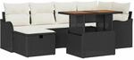 vidaXL Garten-Sofa-Set mit Kissen 7-Tlg Schwarz Poly Rattan 3359939