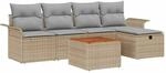 vidaXL Garten-Sofa-Set mit Speicher 6-Tlg Beige Poly Rattan 3359448