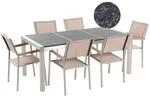 Beliani Gartentisch Set GROSSETO Grau Silber Beige 90x180x87