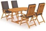 vidaXL 5-tlg Garten-Essgruppe mit Grauen Kissen Massivholz Teak Modell 1