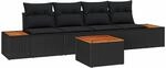 vidaXL Garten-Sofa-Set mit Kissen 5-Tlg Schwarz Poly Rattan 3348019