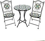 Lex 3 tlg. Mosaik Eisen Set Gartenset Bistro Set Sitzgruppe Gartenm&ouml;bel Klappbar