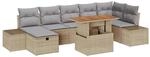 vidaXL Garten-Sofa-Set mit Kissen mit Speicher 8-Tlg Beige Poly Rattan 3360060