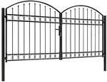 vidaXL Zauntor Doppelfl&uuml;gel Gew&ouml;lbte Spitze Stahl 300 x 125 cm Schwarz 143089