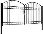 vidaXL Zauntor Doppelfl&uuml;gel Gew&ouml;lbte Spitze Stahl 300 x 150 cm Schwarz 143090
