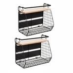 Relaxdays Obstkorb Wandregal Eisen Gummiholz PP Magnetisch 2er Set 30 cm x 35,5 cm x