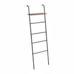 Relaxdays Handtuchleiter Stahl MDF Schwarz Braun mit Ablage Rutschfest Justierbar 150