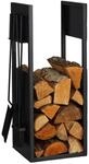 Relaxdays Kaminholzregal mit Kaminbesteck Schwarz 76,5 cm x 36 cm x 30 cm