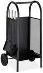 Relaxdays Kaminholzwagen mit Besteck Stahl Schwarz 81 cm x 42 cm x 37 cm 6,3 kg