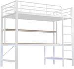 okwish Hochbett 90x200cm mit Schreibtisch und LED Leuchten Wei&szlig; ohne Matratze