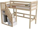 okwish Massivholzbett 90&times;200 Kinderbett Treppe mit Aufbewahrungsschrank ohne