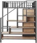 okwish Hochbett 140x200cm mit Schreibtisch Regal Kleiderschrank Schwarz ohne...