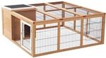 PawHut Kaninchenstall mit Dach zum &Ouml;ffnen mit Freigehege Natur 123 x 120 x 52 cm