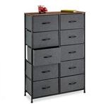 Relaxdays Kommode Stoff Stahl MDF Dunkelgrau Dunkelbraun Schwarz mit 10 Schubladen