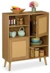 Relaxdays Sideboard Holzwerkstoff Kiefernholz Natur mit 2 T&uuml;ren aus Rattan 97 cm x