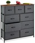 Relaxdays Kommode mit 9 Schubladen Polyester Stahl MDF Dunkelgrau Dunkelbraun Schwarz
