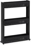 Relaxdays Nischenwagen Kunststoff Schwarz mit 3 Ablagen und 4 Rollen 71 cm x 12,5 cm