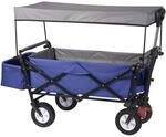 WOLTU Bollerwagen Faltbar Mit Dach Rollen Mit Bremse F&uuml;r Garten Camping Blau