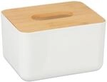 Relaxdays T&uuml;cherbox Kunststoff Bambus Wei&szlig; mit Deckel 10 x 17 x 13 cm 230 g
