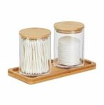 Relaxdays Wattest&auml;bchenbeh&auml;lter Kunststoff Transparent Natur mit Tablett 19 cm x 9