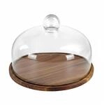 Relaxdays Tortenplatte Akazienholz Natur Transparent mit Glashaube 16 cm x 28 cm 1,1