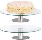 Relaxdays Tortenst&auml;nder Glas Edelstahl Transparent Silber Drehbar 2er Set 7 cm x 30