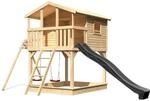 Karibu Stelzenhaus Benjamin mit Rutsche u. Doppelschaukelanbau Natur-Anthrazit