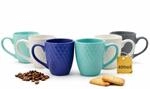 BigDean 6 Kaffeebecher 400 ml Farbige Kaffeetassen Steingut Waffeldesign