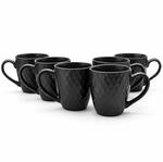 BigDean 6 Kaffeebecher 400 ml Schwarze Kaffeetassen Steingut Waffeldesign
