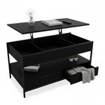 Relaxdays Couchtisch Holzwerkstoff Eisen Schwarz mit Stauraum H&ouml;henverstellbar