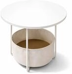 Relaxdays Beistelltisch Metall MDF Naturbeige Cremewei&szlig; Mit Korb 50 cm x 45 cm