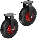 Relaxdays Bockrollen 2er Set Stahl Schwarz Rot Schwerlast Luftbereift 29 cm