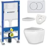 Bad Land WC SET Vorwandelement Geberit Duofix + Toilette ROLO Wei&szlig; + Platte in Wei&szlig;