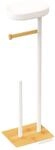 Relaxdays Toilettenpapierhalter Bambus Metall Wei&szlig; Freistehend Mit Fach 68 cm x 20,5