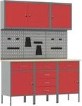 vidaXL Werkbank mit Schubladen 8-Tlg Rot Ingenieure Holz und Stahl 3321441