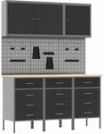 vidaXL Werkbank mit Schubladen 8-Tlg Schwarz Ingenieure Holz und Stahl 3321434