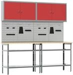 vidaXL Werkbank-Set 8-Tlg Rot und Grau Pulverbeschichteter Stahl 3321501