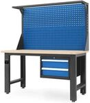 JAN NOWAK Werkbank Werkstatt LOGAN 170 x 150 x 75 cm Anthrazit-Blau Platte Braun