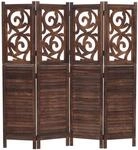 MCW Paravent T568 Ornamente Klappbar Paulownia Holz 170x160cm Braun