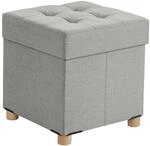 Relaxdays Hocker mit Stauraum Polyester Hellgrau Gepolstert 38 cm x 38 cm x 38 cm