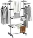 HOMCOM W&auml;schest&auml;nder mit Rollen Klappbarem Fl&uuml;gel Stahl 142 x 55 x 172 cm Grau