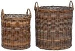 vidaXL Blumentopf K&ouml;rbchen mit Speicher 2-Tlg Braun Lacak Rattan 42020952