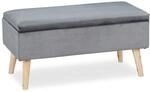Relaxdays Sitzbank Samt Eukalyptusholz Dunkelgrau Stauraum 80 cm x 40 cm x 41 cm 12,2