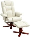HOMCOM Relaxsessel mit Hocker Kunstleder Holz Cremewei&szlig; 84B x 84T x 104H cm
